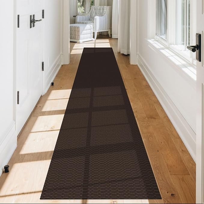 KOZYFLY Washable Runner Rug 2x12 ft Hallway Kitchen Runner Rugs with Rubber Backing Entryway Runner Indoor, Extra Long Carpet Runners for Hall Kitchen Entryway, Dark Coffee/Brown