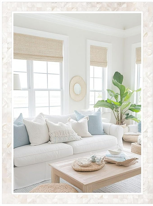 Tanmicoshomy White Shell Framed Rectangular Wall Mirrors for Bathroom, 24x36 Inch Mosaic Mirror for Bedroom Living Room or Entryway, Wall Mounted Horizontal or Vertical Hanging