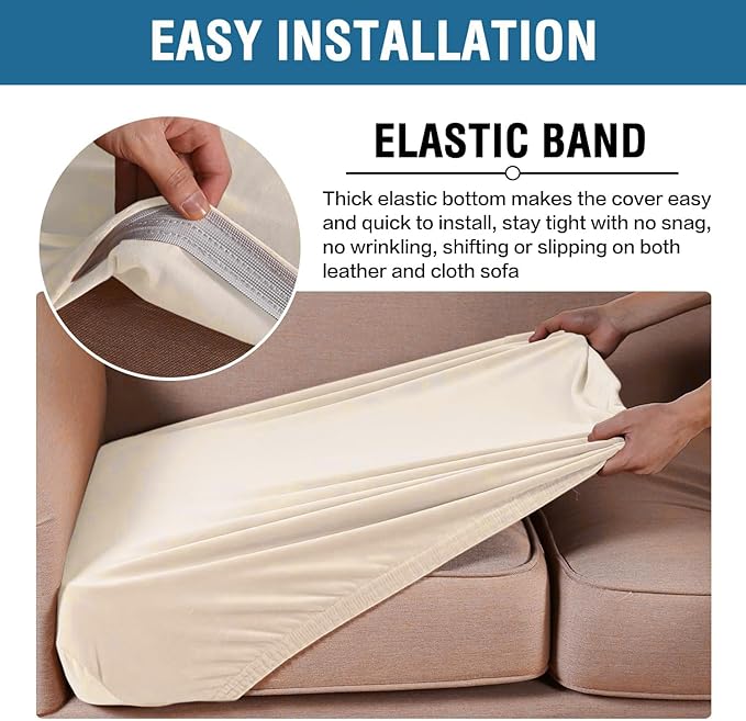 H.VERSAILTEX Velvet Stretch Couch Cushion Cover Plush Cushion Slipcover for Chair Loveseat Sofa Cushion Furniture Protector Seat Cushion Sofa Cover (2 Piece Medium Sofa Cushion Covers, Cream)