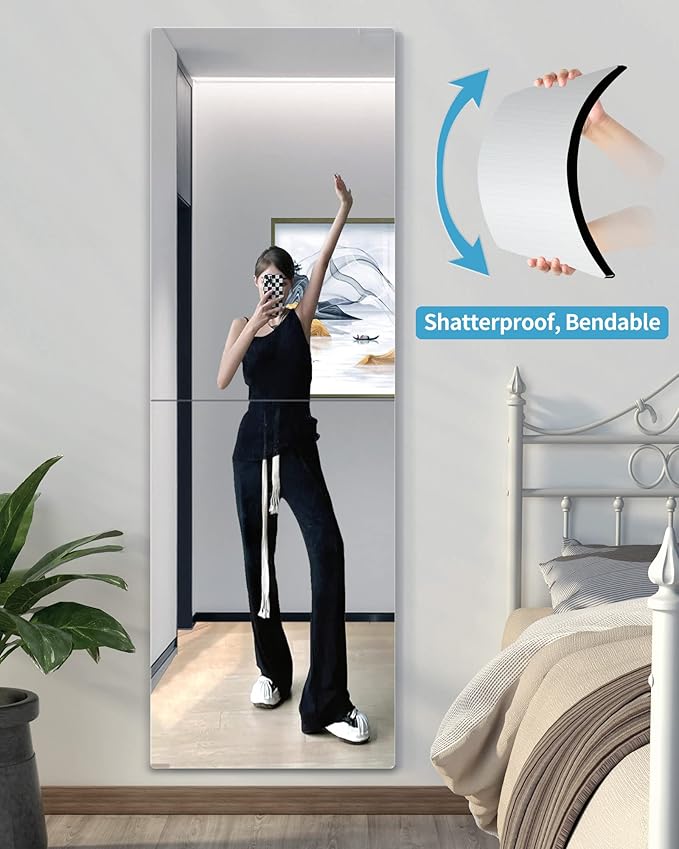Full Length Mirror for Kids Safety Shatterproof Mirror, Plastic Wall Mirrors, Made Of Acrylic Plexiglass Mirrors, 2 Pcs 24"L x 14"W, Long Bedroom Door Closet Mirrior, Workout For Home Gym Body Mirrior