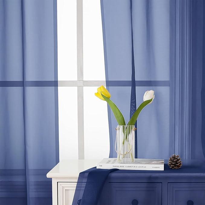 Lecloud Royal Blue Sheer Curtains 84 Inches Long 2 Panels Set, Elegant Rod Pocket Window Treatments for Living Room, Airy Lightweight Voile Transparent Curtains Home Decor, Each Panel 42 X 84 Inch