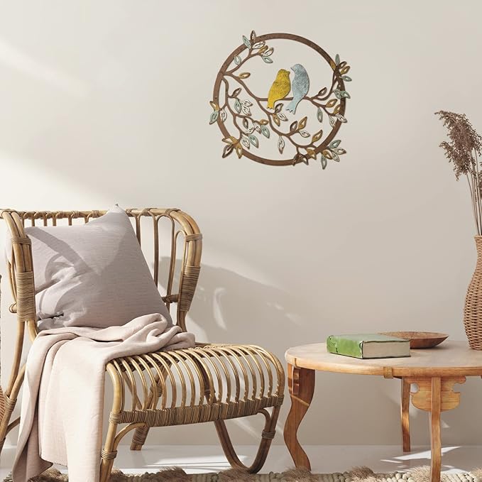 Ferraycle Metal Wall Art Bird on Tree Branch Silhouette Bird Art Decor for Living Room Garden Bedroom Office Home Wall Housewarming Party Decor(Trendy Color)
