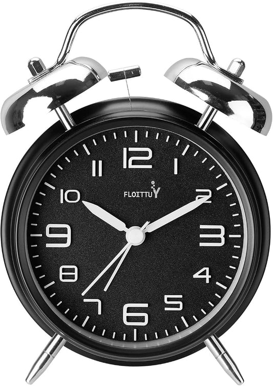 FLOITTUY (Loud Alarm for Deep Sleepers 4'' Twin Bell Alarm Clock, Stereo Digital Dial Alarm Clock with Backlight for Bedroom and Home Decoration(Streamer Black) by FLOITTUY