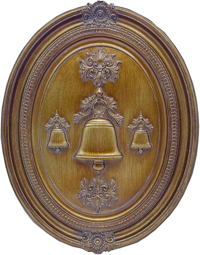 SIKOO Vintage Wall Sculptures Bronze Gold Christmas Bell and Floral Wall Art Hand Painted Ornate Wall Hanging Decoration Antique Pediment Wall Statue Ornament Decor Gallery for Kitchen Bedroom Living Room