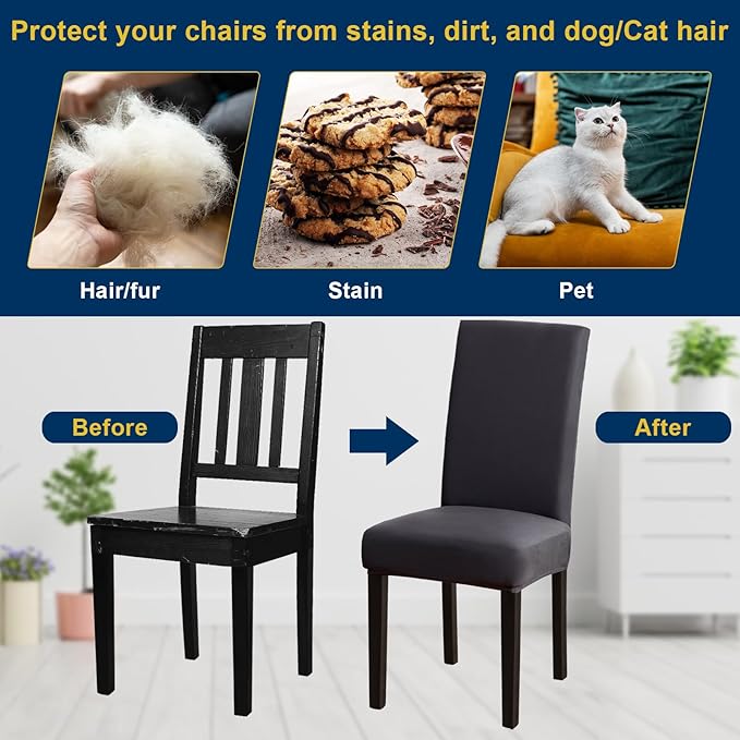 Chair Covers, Stretch Kitchen Chair Covers/Dining Room Chair Covers Set of 8, Removable Washable Dining Chair Slipcovers for Home, Hotel, Banquet