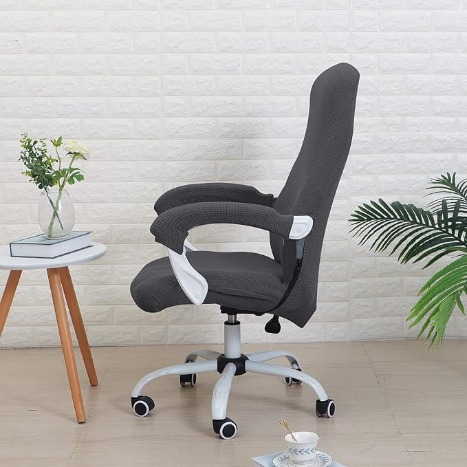 FORCHEER Office Chair Cover Water Repellent Jacquard Armrest Swivel Chair Slipcovers Removable Stretch Universal Computer Chair Cover L with Chair Arm Cover 2P-Dark Grey