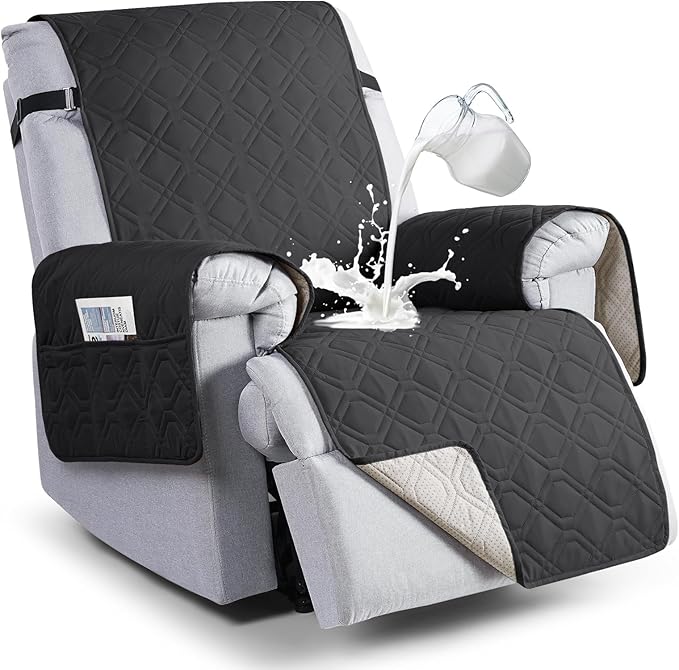 VANSOFY 100% Waterproof Recliner Chair Covers, Recliner Cover Non-Slip Dog Chair Cover Furniture Protector Washable Slipcover with Pocket, Elastic Straps for Pets, Dogs(Charcoal Gray, 25")
