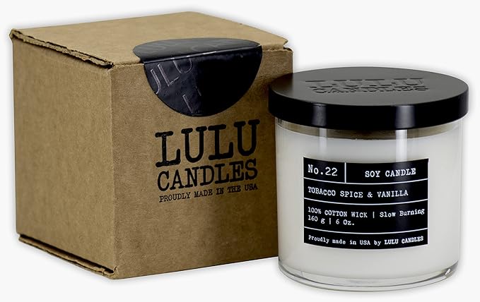 Lulu Candles | Leather & Tibetan Oud | Highly Scented Candles for Home - Soy Blend Jar Candle with 100% Cotton Wick - Slow Burning (6 Oz.)