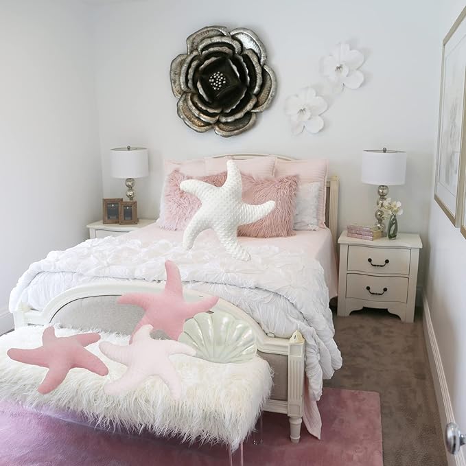 Marble Empire White Starfish Pillow 2-Pack for Couch and Bed, Coastal Decor Throw Pillows, Ocean Beach Theme Accent Pillows for Living Room