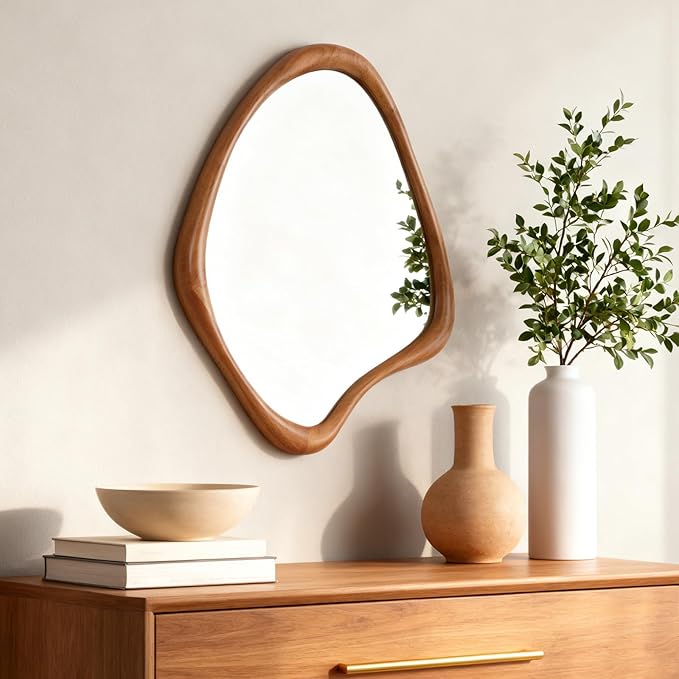 WallBeyond Asymmetrical Mirror, Irregular Wall Mirror, Wall Mirrors Decorative for Bedroom Living Room Entryway Hall, Wood Mirror for mid Century Modern Decor 29" H x 23" W