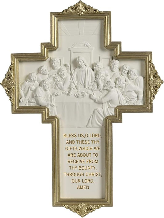 ShineOnAngel The Last Supper Wall Cross Renaissance Style Gold Framed Relief Wall Art Wall Decor for Dining Room 12inch Modern Home Regilous Gifts Jesus relief sculpture