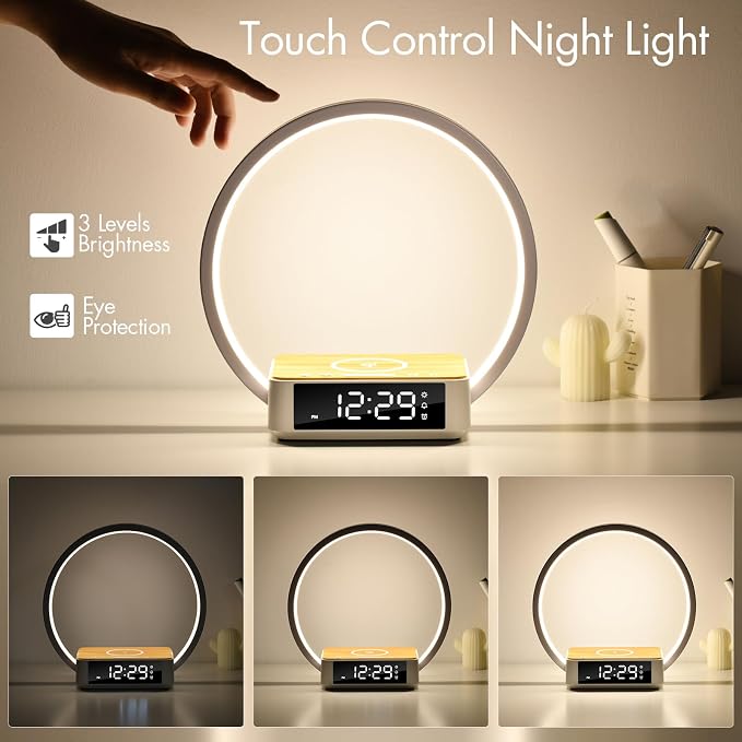WILIT Bedside Lamp with Alarm Clock, Sunrise Wake-up Light, Wood Grain - Image 4