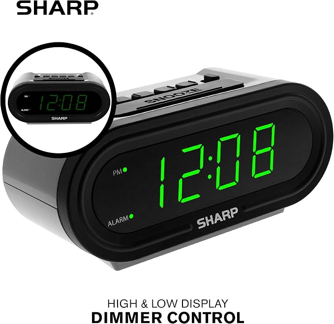 Sharp AccuSet Self-Setting Alarm Clock with Auto DST, Green LED - Image 5