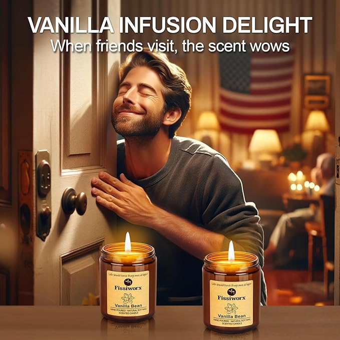Vanilla Scented Candle Set 2 Pack, Candle for Home Scented, Odor Eliminating, Stress Relief, 15oz, 110 Hours Long Lasting Candles, Soy Candle Gift Set for Women