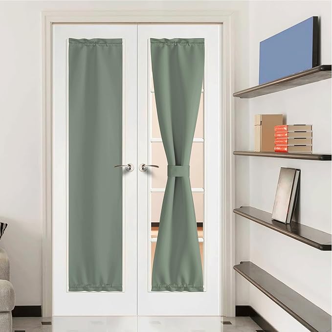 NICETOWN Sidelight Door Curtains - Thermal Insulated Blackout Front French Window Curtains, Small Shade for Side Patio Glass Christmas Door, Greyish Green, W12 x L72 inch, 1 Panel