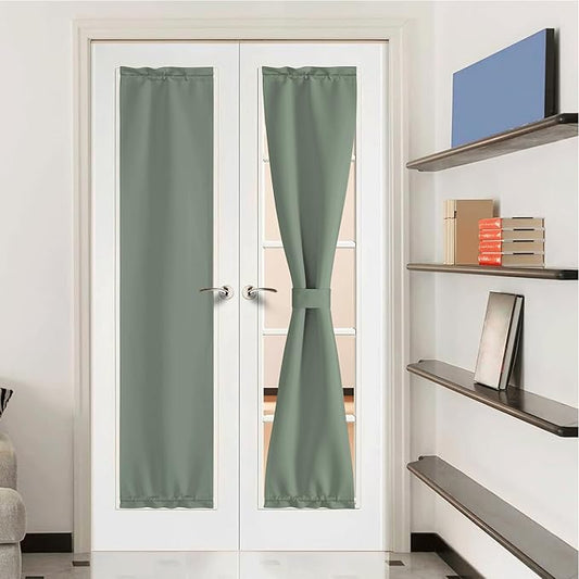 NICETOWN Sidelight Door Curtains - Thermal Insulated Blackout Front French Window Curtains, Small Shade for Side Patio Glass Christmas Door, Greyish Green, W12 x L72 inch, 1 Panel