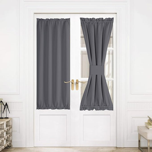 NICETOWN Door Curtains for French Door, Rod Pocket Privacy Thermal Insulated Sidelight Curtains with Tieback, Window Covering for Classroom, 1 Panel, 30 inch Wide x 64 inch Long, Grey