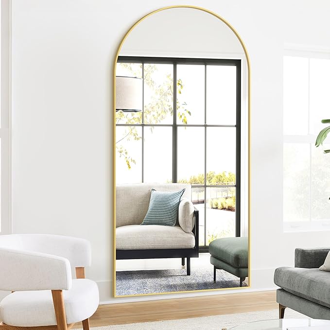 TRAHOME Full Length Arched Mirror, 75"x35" Standing Floor Full Body Mirror for Wall with Aluminum Alloy Frame for Bedroom, Living Room, Dressing Room(Gold)