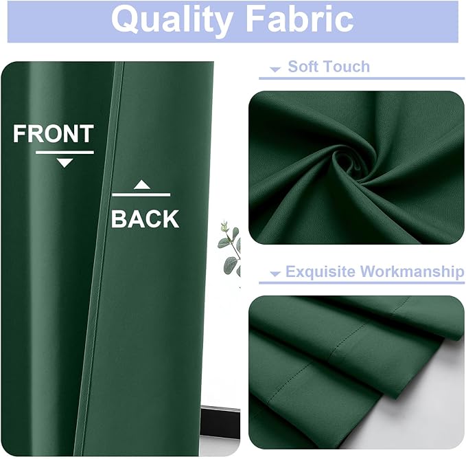 Simplebrand Ever Green Blackout Curtains for Bedroom 102 Inches Long 2 Panels, Solid Thermal Insulated, Energy Saving Living Room Window Treatment Curtains Blackout Drapes, W50 x L102 Inch, Ever Green
