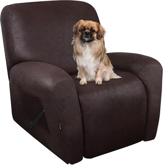 ANARACHON Leather Look Recliner Chair Covers Stay in Place 4-Piece Recliner Slipcovers for Reclining Chair Furniture Protector Spandex Fabric Washable (X-Large, Chocolate)