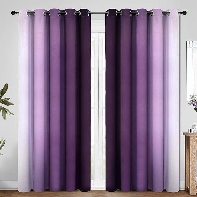 COSVIYA Curtains & Drapes Ombre Purple Curtains 84 inch Length 2 Panels, Grommet Room Darkening Light Blocking Insulated Thermal Gradient Window Curtains for Bedroom/Living Room,70x84 inches