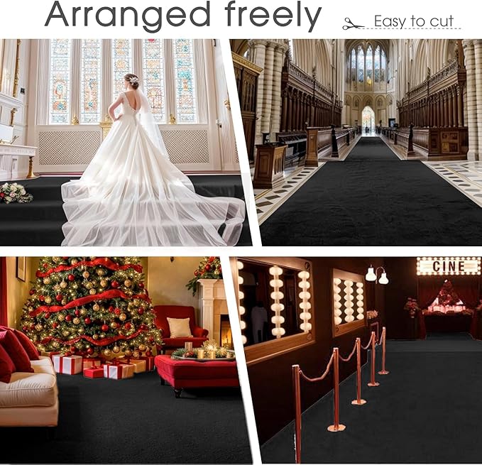 Black Carpet Runner for Party,140GSM 2.6FTx30FT Carpet Party Decorations,Red Runway Rug for Prom Felt Non-Woven Fabric,Runner for Wedding Ceremony