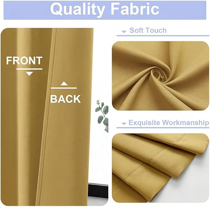 Simplebrand Ava Bright Gold Blackout Curtains for Bedroom 84 Inch Length 2 Panels Set, Solid Thermal Insulated Privacy Nursery Window Treatment Curtains Blackout Drapes, W40 x L84 Inch, Bright Gold
