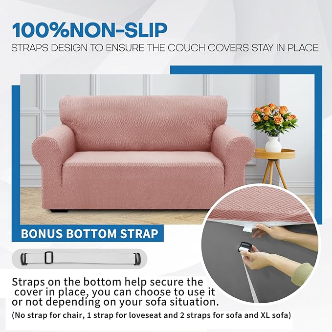 XINEAGE New 1 Piece Couch Covers for 3 Cushion Couch (79"-91") Stretch Sofa Cover Slipcover Pet Friendly Soft Washable Furniture Protector with Elastic Bottom for Kids,Dog (Sofa, Dusty Pink)
