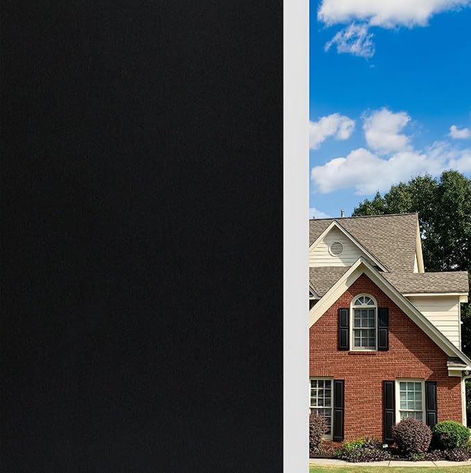 KESPEN Total Blackout Window Film Privacy Static Cling 100% Light Blocking Room Darkening Window Cover Heat Control Anti-UV Glass Sticker Window Tint for Home with Grid Line, 17.5 Inch X 16.4 Feet