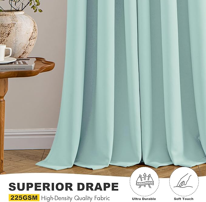 MIULEE Aqua Blackout Curtains for Bedroom Living Room 63 Inches Long 2 Panels, Thermal Insulated Room Darkening Drapes Grommet Noise Reducing Light Blocking Window Treatments 40x63 Inch
