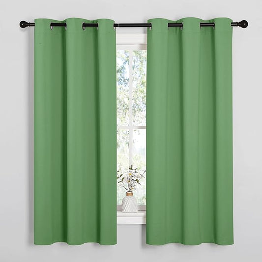 NICETOWN Froest Green Blackout Curtains 63 inches Length for Kitchen, 2 Panels, 34" Wide, Thermal Insulated Decoration Drapes for Small Window