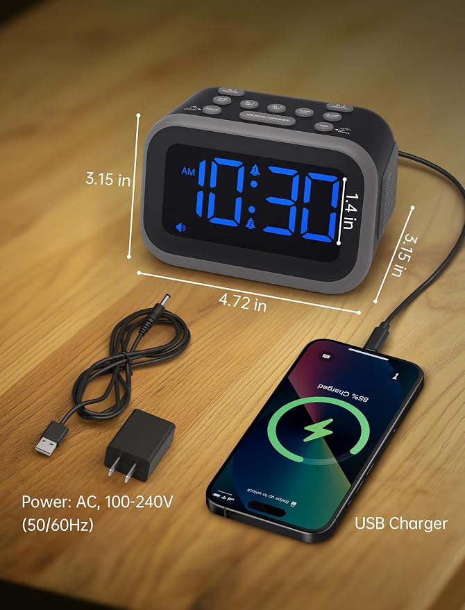 Acedeck Super Loud Alarm Clock: 115dB Wake-Up Power | Dual Alarms and 6 Alarm Sounds for Heavy Sleepers Adults and Shift Workers - Bedroom and Daily Wake-Up Use (Blue Digits) - Image 7