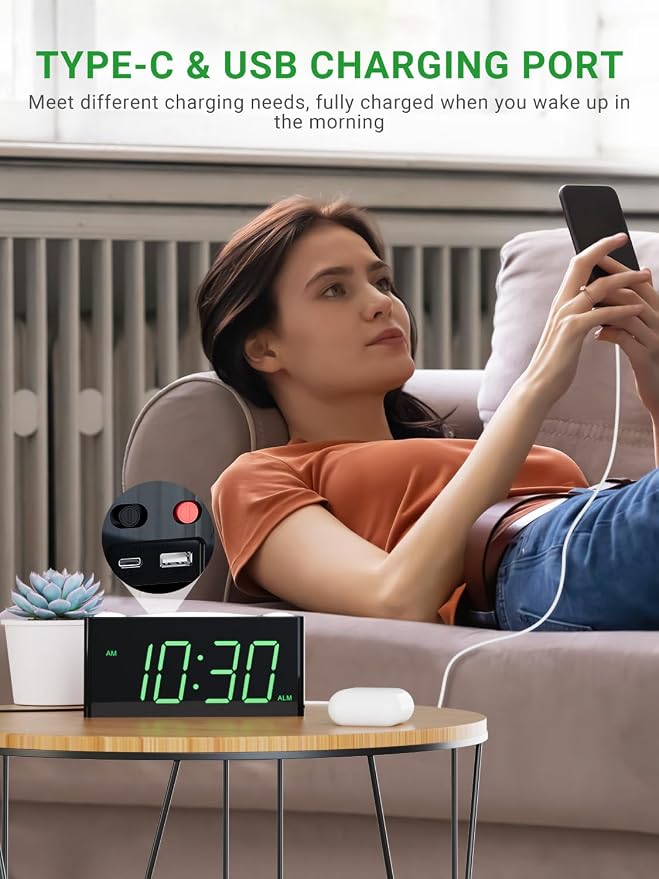 Alarm Clock for Bedroom, 7.5" Large Display LED Digital Clock with 7 Color Night Light,USB Phone Charger,Dimmer,Battery Backup,Easy to Set Loud Bedside Clock for Heavy Sleepers Adult Teen Kid Boy Girl - Image 5
