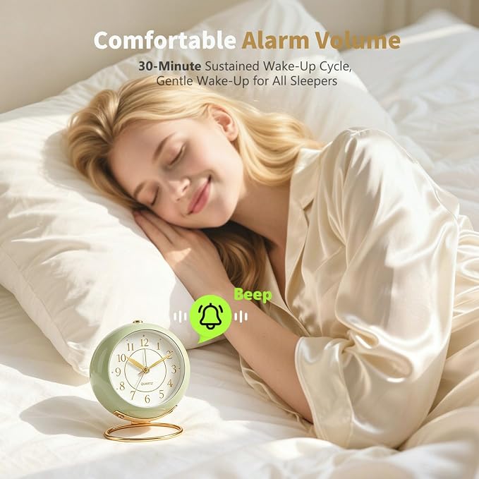 Analog Alarm Clock, Retro Small Desk Clock with Night Light, Cute Simple Design, Silent Non-Ticking, Battery Powered, Backlight Clock for Bedroom,Travel,Kitchen,Bedside Desktop Decor - Image 3