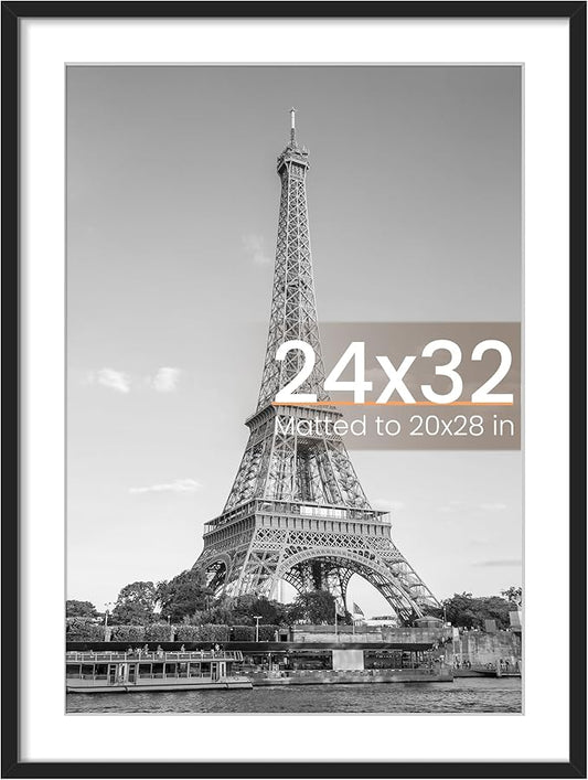 upsimples 24x32 Poster Frame, Display Pictures 20x28 with Mat or 24 x 32 Without, Wall Hanging Picture Frames, Black, 1 Pack