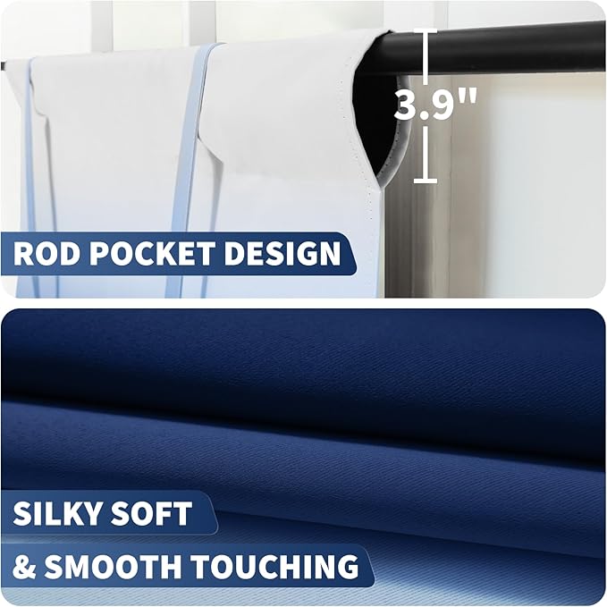 COSVIYA 100% Blackout Ombre Blue Adjustable Tie Up Curtains for Kitchen Thermal Insulated Room Darkening Valance Rod Pocket Balloon Roman Shade for Small Window,48" L x 34" W, 1 Panel