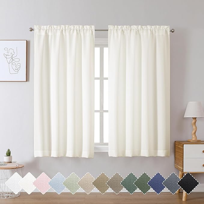 Chyhomenyc Bedroom Curtains 45 Inch Length 2 Panels, Faux Linen Textured Light Filtering Soft Airy Yellowish Window Treatment Drapes for Living Room, Each 30Wx45L Inches, Cream???prev. Ivory???