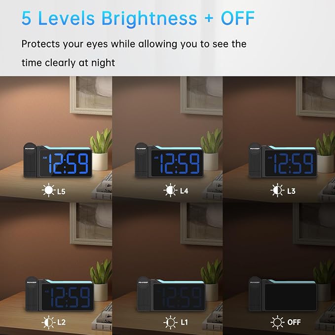 Peakeep Projection Alarm Clock for Bedroom Ceiling with Colorful Nightlight - Image 5