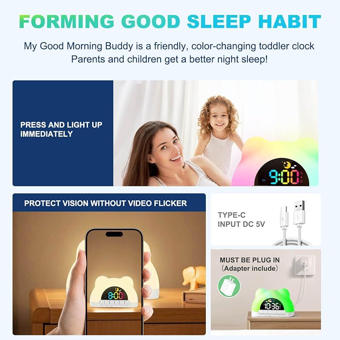 Azyh Alarm Clock for Kids, Ok to Wake Clock with Green Light Red Light, Children's Sleep Trainer,10 Ringtones,3 Brightness, Dual Alarms, Digital Alarm Clock for Adults Boy Girl Toddler Bedroom - Image 6