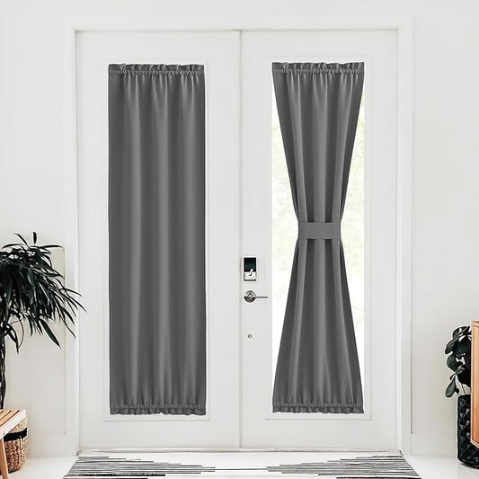 NICETOWN Silver Grey French Door Curtains, Privacy Window Curtains, 30 X 72 Inch Blackout Shades for Glass Door, Thermal Insulated Rod Pocket Window Coverings, 1 Panel