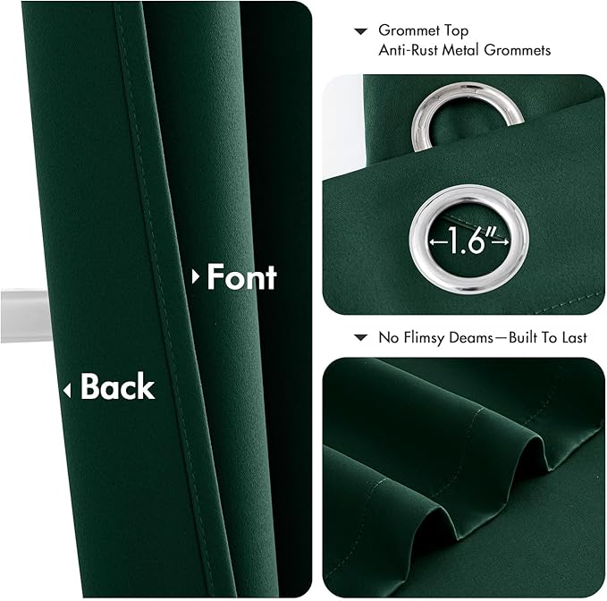 MIULEE Hunter Green Blackout Curtains for Bedroom Living Room 84 Inches Long 2 Panels, Thermal Insulated Room Darkening Drapes Grommet Noise Reducing Light Blocking Window Treatments 50x84 Inch