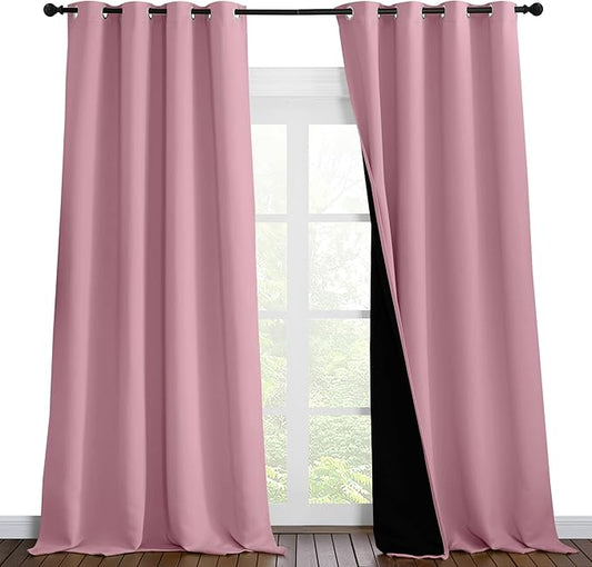 NICETOWN 100% Blackout Blinds, Set of 2, 52 inches x 102 inches, Laundry Room Decor Window Treatment Curtains for Large Patio Sliding Door, Thermal Insulated Crystal Pink Curtains for Bedroom