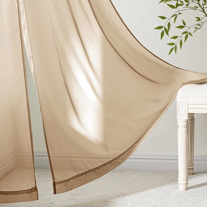 MIULEE Brown Sheer Curtains 90 Inches Long, 4 Panels Set, Rod Pocket Voile Drapes Light Filtering and Semi Transparent, Elegant Window Treatments for Bedroom Living Room,54 x 90 Inches