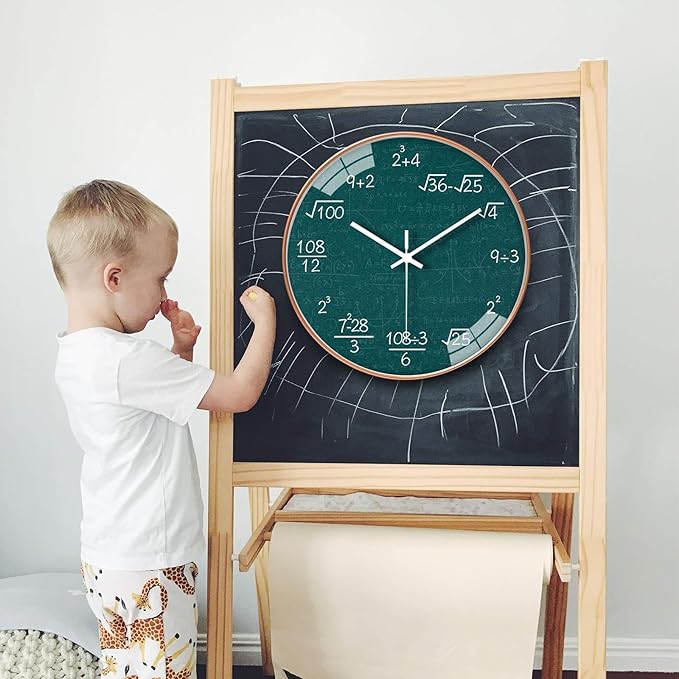 12 Inch Math Wall Clock Silent Non Ticking Movement Quality Quartz Wall Clock for Office Classroom/School/Home/Kitchen/Living Room Wall Decorations (Blue)