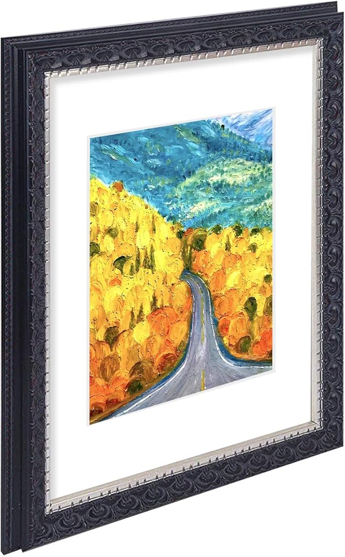 Golden State Art, 11x14 Ornate Finish Photo Frame with White Mat for 8x10 Picture & Real Glass. Color: Black with Silver & Burgundy