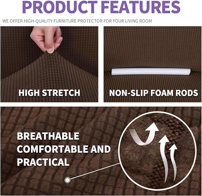 ZNSAYOTX Stretch Oversized Couch Cover Universal Sofa Covers for Living Room Dogs Pet Furniture Protector Spandex Extra Large Sofa Slipcovers with Anti Slip Foam Sticks (Coffee, XL Sofa)