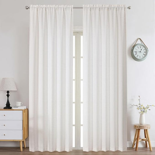 Chyhomenyc Natural Curtains 108 Inch Length 2 Panels Set, Faux Linen Textured Light Filtering Soft Airy Farmhouse Curtain Drapes Ceiling to Floor for Large Window, 50Wx108L