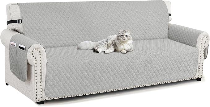 XINEAGE Oversized Sofa Cover Waterproof Couch Covers for 3 Cushion Couch, Soft Washable Slipcover with Pockets & Non-Slip Elastic Straps, Thick Furniture Protector (XL-Sofa, Light Grey)