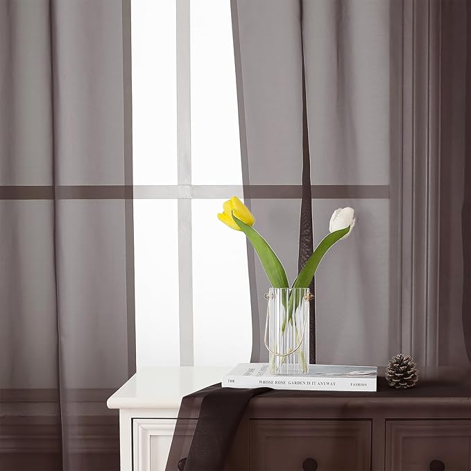Lecloud Chocolate Sheer Curtains 72 Inches Long 2 Panels, Rod Pocket Voile Light Filtering Curtains for Door Window, Airy Sheer Drapes for Bedroom Living Room, Each Panel 42 X 72 Inch