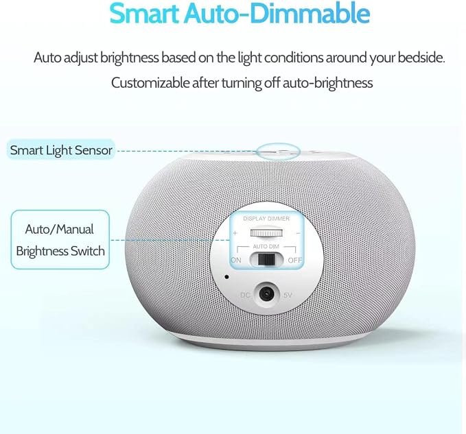 REACHER Auto-Dimmable Sound Machine Alarm Clock with 20 Sounds&Night Light | Auto-dimming LED display, 20 soothing sounds, sleep timer, precise volume, night light, white noise soother for bedrooms - Image 3